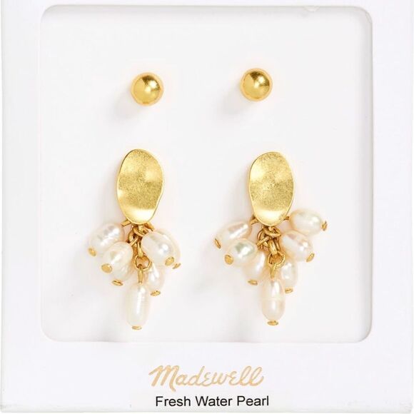 NWT MADEWELL 2-Pack Freshwater Pearl Drop Earrings & Stud Set  - Picture 1 of 6